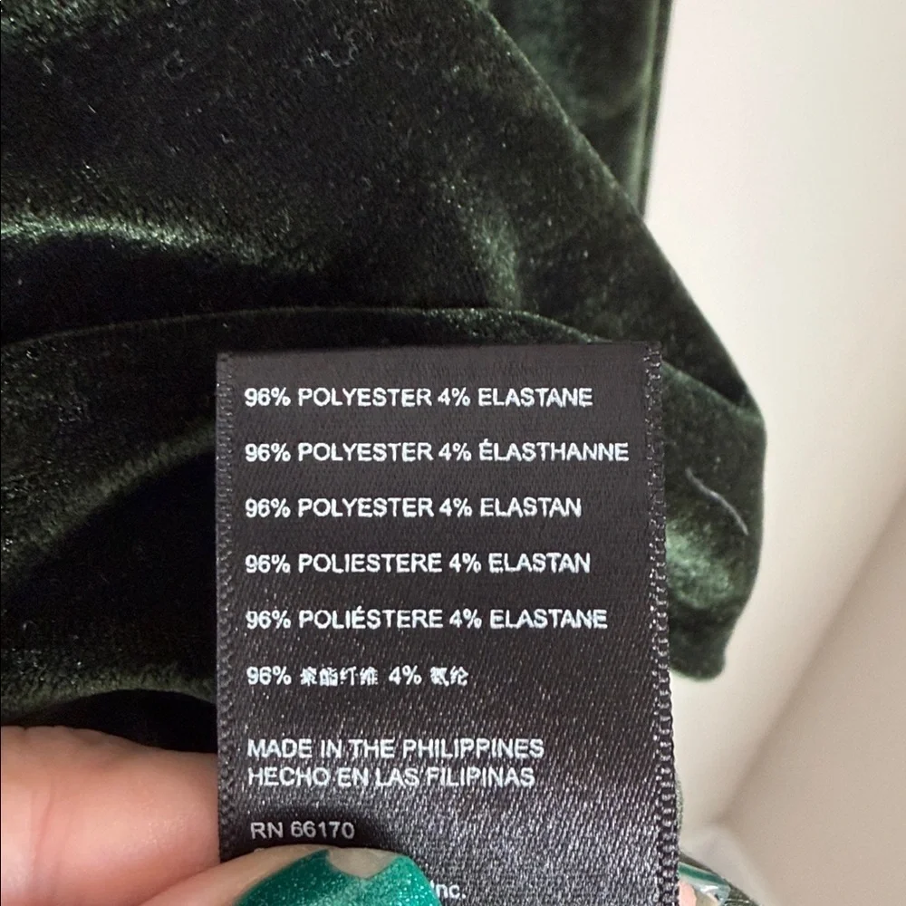 By Anthropologie Dark Green Velvet Criss Cross Back Long Sleeve Blouse Size XL
